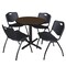 Regency Round Cain Breakroom Table W/ 4 M Stack Chairs, 30 in W, 30 in L, Neo Walnut TB30RNDNW47BK - alternate 1