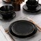 Elama Modern 16 Piece Stoneware Dinnerware Set in Matte Black with Gold Rim ELM-GEORGE16 - alternate 8
