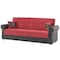 Homeroots 89" Black Burgundy Faux Leather Velvet Convertible Futon Sleeper Sofa w/ Toss Pillows And Storage 607113 - alternate 7