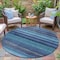 Homeroots 8' Teal Blue Aqua And Navy Blue Round Striped Washable Indoor Outdoor Area Rug 631223 - alternate 5