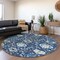 Homeroots 8' Navy Blue Charcoal And Ivory Round Damask Washable Indoor Outdoor Area Rug 599438 - alternate 7