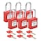 Brady Padlock, Keyed Different, Nylon, Red, 1 1/2 in Shackle Height, 1 1/2 in Body Width, 6 No. of Keys SDPL-RED-38ST-KD6 - alternate 1