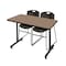 Regency Kobe T-Base Training Seminar Table W/ 2 Zeng Stack Chairs, 48 in W, 30 in L, Noble Oak MKTRCT4830NO44BK - alternate 1