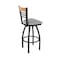 Holland Bar Stool Co 36in Swivel Extra Tall Bar Stool, Black Wrinkle Finish, Medium Back, Canter Folkstone Grey Seat 880 - alternate 1