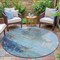 Homeroots 8' Teal Blue And Gray Round Abstract Washable Indoor Outdoor Area Rug 632037 - alternate 8