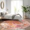Homeroots 8' Blush Pink And Orange Round Floral Washable Indoor Outdoor Area Rug 611188 - alternate 7
