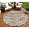 Homeroots 8' Terra Cotta Beige And Teal Blue Round Geometric Washable Indoor Outdoor Area Rug 603283 - alternate 1