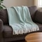 Homeroots 55" X 70" Sage And White Cotton Blend Woven Herringbone Plush Throw Blanket with Fringe 633087 - alternate 4