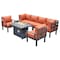 Leisuremod Chelsea 7-Piece Patio Sectional And Fire Pit Table Black Aluminum With Orange Cushions CSFBL-7OR - alternate 1