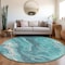 Homeroots 8' Teal Blue Gray And Ivory Round Abstract Washable Indoor Outdoor Area Rug 618210 - alternate 8