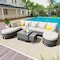 Homeroots Two Piece Outdoor Beige Wicker Sectional Seating Group with Beige Cushions 625677 - alternate 1