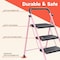 Campior Pink 3-Step Foldable Stool, Heavy-Duty, 500 lbs Capacity, Anti-Slip, Steel Frame, Space-Saving Design DRIB3STPPK - alternate 8