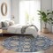 Homeroots 8' Navy Blue Brown And Ivory Round Moroccan Washable Indoor Outdoor Area Rug 605165 - alternate 7