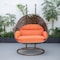 Leisuremod Mendoza Dark Brown Wicker Hanging 2 person Egg Swing Chair with Orange Cushions MSCDBR-53OR - alternate 6