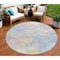 Homeroots 8' Sky Blue Beige And Gold Round Abstract Washable Indoor Outdoor Area Rug 618552 - alternate 1