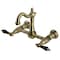 Kingston Brass Two-Handle Wall Mount Bridge Kitchen Faucet, Antique Brass KS2443PKL - alternate 1