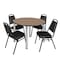 Regency Round Kee Breakroom Table W/ 4 Restaurant Stack Chairs, 48 in W, 48 in L, Noble Oak TB48RNDNOBPCM29BK - alternate 1