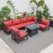 Leisuremod Hamilton 7-Piece Aluminum Patio Conversation Set with Fire Pit Table And Cushions, Red HSFBL-7R - alternate 8