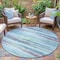 Homeroots 8' Teal Blue Plum And Ivory Round Striped Washable Indoor Outdoor Area Rug 631415 - alternate 3