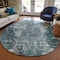 Homeroots 8' Teal Blue Gray And Charcoal Round Abstract Washable Indoor Outdoor Area Rug 582928 - alternate 8
