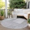 Homeroots 8' Silver Gray And Ivory Round Striped Washable Indoor Outdoor Area Rug 581673 - alternate 5