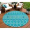Homeroots 8' Teal Blue Ivory And Gold Round Geometric Washable Indoor Outdoor Area Rug 612222 - alternate 1