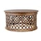 Homeroots 39" Brown Solid Wood Round Distressed Drum Coffee Table 606255 - alternate 1