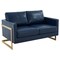 Leisuremod Lincoln Upholstered Leather Loveseat with Gold Frame, Navy Blue LA55BU-L - alternate 1