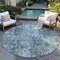 Homeroots 8' Teal Blue Charcoal And Gray Round Abstract Washable Indoor Outdoor Area Rug 618783 - alternate 8
