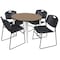 Regency Round Kahlo Breakroom Table W/ 4 Zeng Stack Chairs, 42 in W, 42 in L, Noble Oak TPL42RNDNOCM44BK - alternate 1