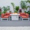 Leisuremod Chelsea 7-Piece Patio Sectional And Fire Pit Table Weathered Grey Aluminum With Orange Cushions CSFWGR-7OR - alternate 7
