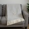 Homeroots 55" X 70" Gray White Herringbone Cotton Blend Y Initial Throw Blanket with Tassels Embroidery 655548 - alternate 4