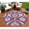 Homeroots 8' Eggplant Ivory And Gray Round Medallion Washable Indoor Outdoor Area Rug 589604 - alternate 1