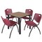 Regency Square Kee Breakroom Table W/ 4 M Stack Chairs, 30 in W, 30 in L, Noble Oak TB3030NOBPBK47BY - alternate 1