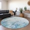 Homeroots 8' Light Blue And Ivory Round Abstract Washable Indoor Outdoor Area Rug 643549 - alternate 6