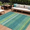 Homeroots 8' X 10' Teal Blue Lime Green And Turquoise Striped Washable Indoor Outdoor Area Rug 614842 - alternate 1