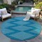 Homeroots 8' Teal Blue And Ivory Round Geometric Washable Indoor Outdoor Area Rug 598624 - alternate 3
