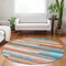 Homeroots 8' Orange Teal Blue And Salmon Round Striped Washable Indoor Outdoor Area Rug 613310 - alternate 6