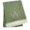 Homeroots 55" X 70" Moss Green White Herringbone Cotton Blend A Initial Throw Blanket with Tassels Embroidery 680592 - alternate 2