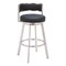 Homeroots 31" Black And Silver Faux Leather And Stainless Steel Low Back Bar Height Swivel Bar Chair 555769 - alternate 8