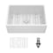 Wrightmaster 28" Apron-Front Farmhouse Single Bowl White Ceramic Kitchen Sink w/Bottom Grids and Basket Strainer ZOR-AW282010DS - alternate 1