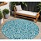 Homeroots 8' Teal Blue And Ivory Round Damask Washable Indoor Outdoor Area Rug 595195 - alternate 1
