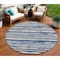 Homeroots 8' Navy Blue Beige And Ivory Round Striped Washable Indoor Outdoor Area Rug 598910 - alternate 1