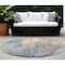 Homeroots 8' Round Beige Blue and Gray Round Abstract Washable Non Skid Indoor Outdoor Area Rug 559564 - alternate 1