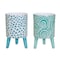 Homeroots Set of Two Aqua Teal And White Ceramic 2 Ounce Chevron Round Distressed Pot Planters, 2PK 517979 - alternate 5