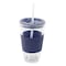 Mr. Coffee Sip Savvy 4 Piece 15 Ounce Silicone Sleeve Glass Cup Set w/ Lid and Straw in Navy 750123589M - alternate 5