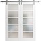 Sartodoors Sliding Double Barn Doors with Hardware White 48x84 (2* 24x84) Solid Core Modern Interior QUADRO4002DB-S-WS-48 x 84 (2* 24x84)-Frosted Glass - alternate 1