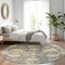 Homeroots 8' Gray Ivory And Green Round Floral Washable Indoor Outdoor Area Rug 605207 - alternate 9