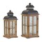 Homeroots Set of Two Brown and Black Frosted Glass Wood and Metal Floor Lantern Candle Holders, 2PK 517615 - alternate 7