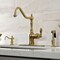 Kingston Brass Single-Handle Kitchen Faucet with Brass Side Sprayer, Brushed Brass GSY7707ACLBS - alternate 5